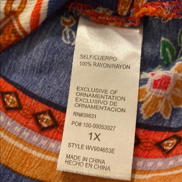 Democracy Multicolored V-Neck 3/4 Sleeve Relaxed Blouse. Size 1X. - Picture 13 of 14